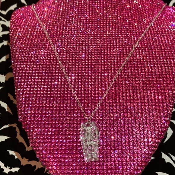 Skeleton Necklace Sterling Silver Glitter Coffin Creepy Emo goth egirl Y2K gift - Picture 8 of 13